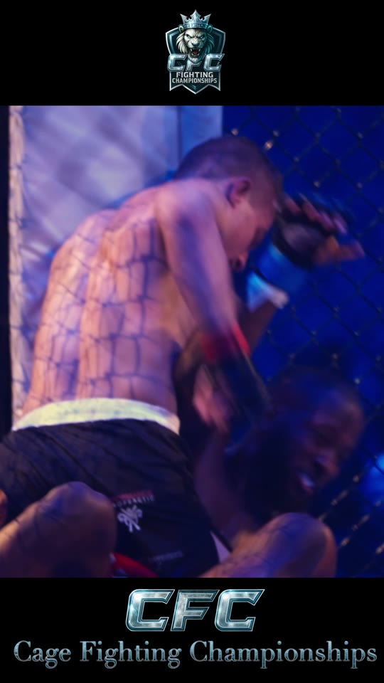 Two fighters grappling with the CFC logo