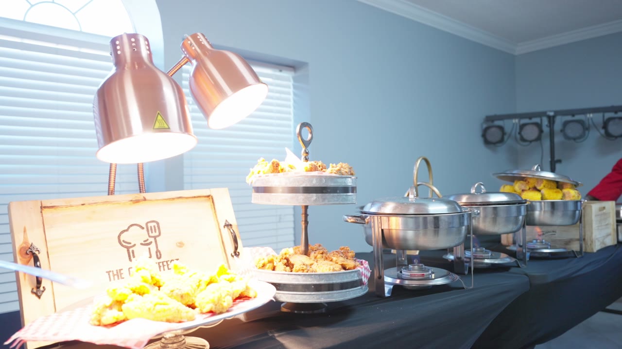 A catered buffet table